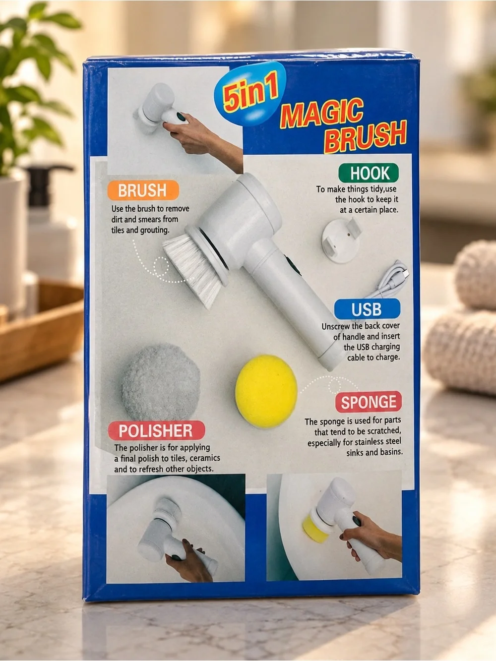 5-in-1 Rechargeable Electric Cleaning Brush with Attachments